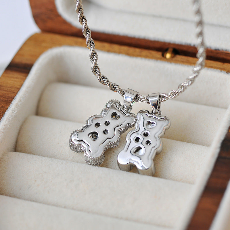 Bear Necklace for Women, Ins Style, Niche Design, High-End Fashion, Layered Wear, Sweet Cool Sweater Chain Pendant