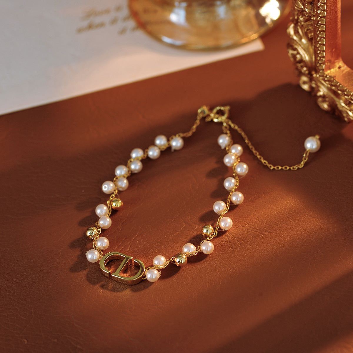 Fashion Bubble Bead Letter CD Necklace for Women, Simple Versatile Bracelet, High-end Niche Design Necklace