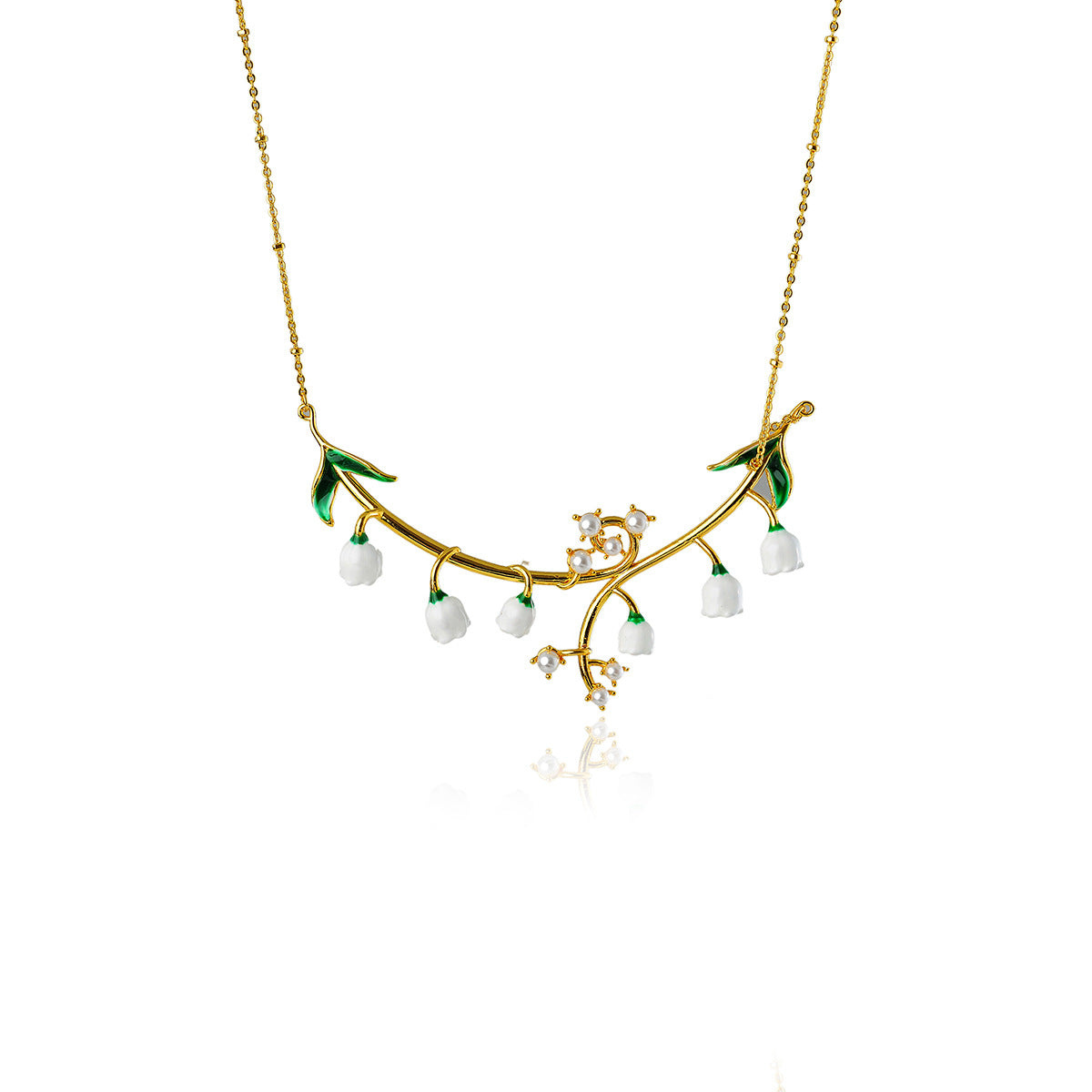 European and American Style Enamel Glaze Forest Style Sweet Plant Lily of the Valley Pearl Embellished Gentle Temperament Necklace