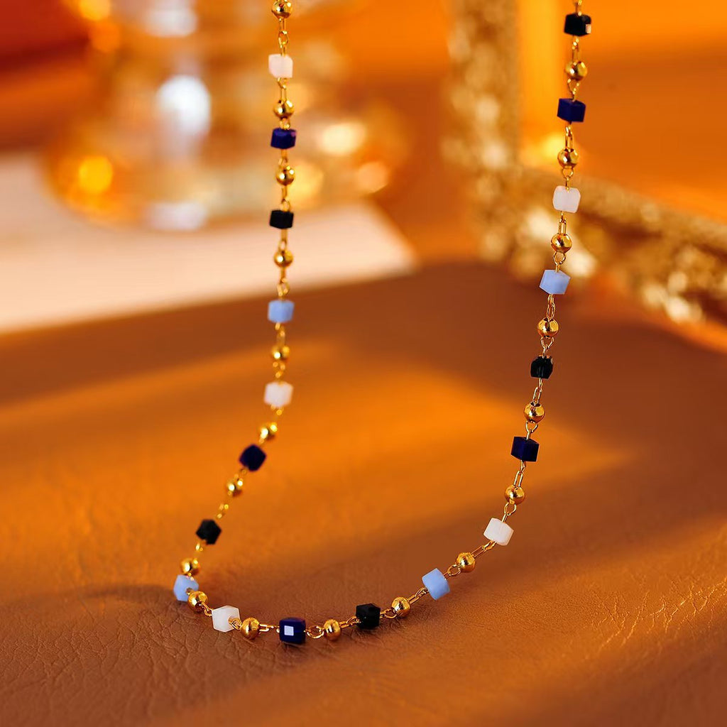 Floral Colorful Beaded Necklace New Fresh Collarbone Chain Light Luxury Fashion Gift Necklace