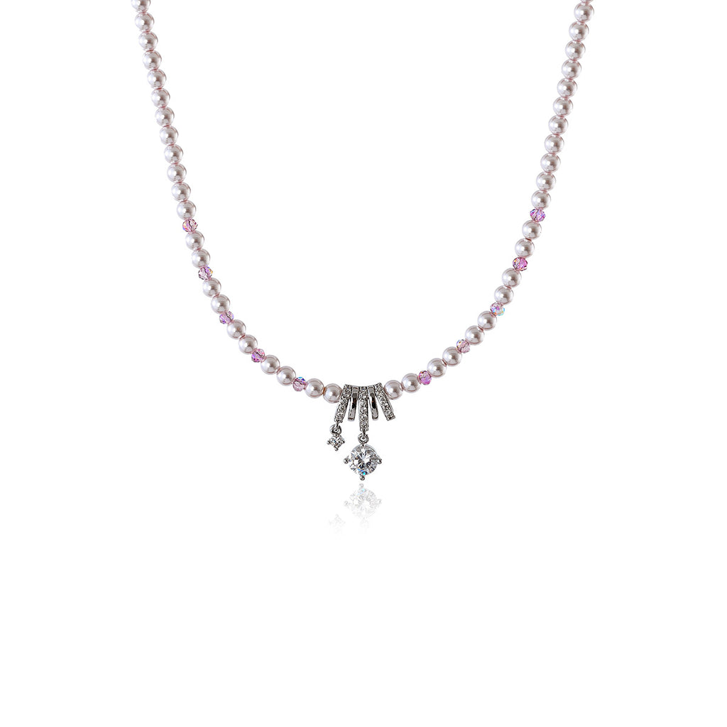 New Hot-Selling Pearl Geometric Zircon Pendant Pearl Necklace for Women Light Luxury Niche Collarbone Chain