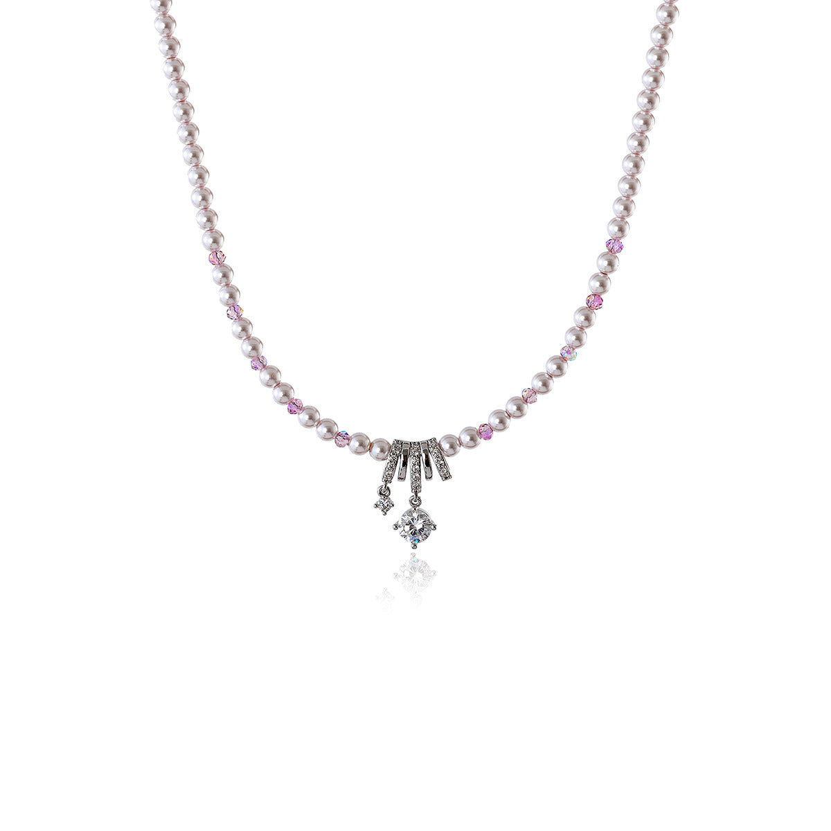 New Hot-Selling Pearl Geometric Zircon Pendant Pearl Necklace for Women Light Luxury Niche Collarbone Chain