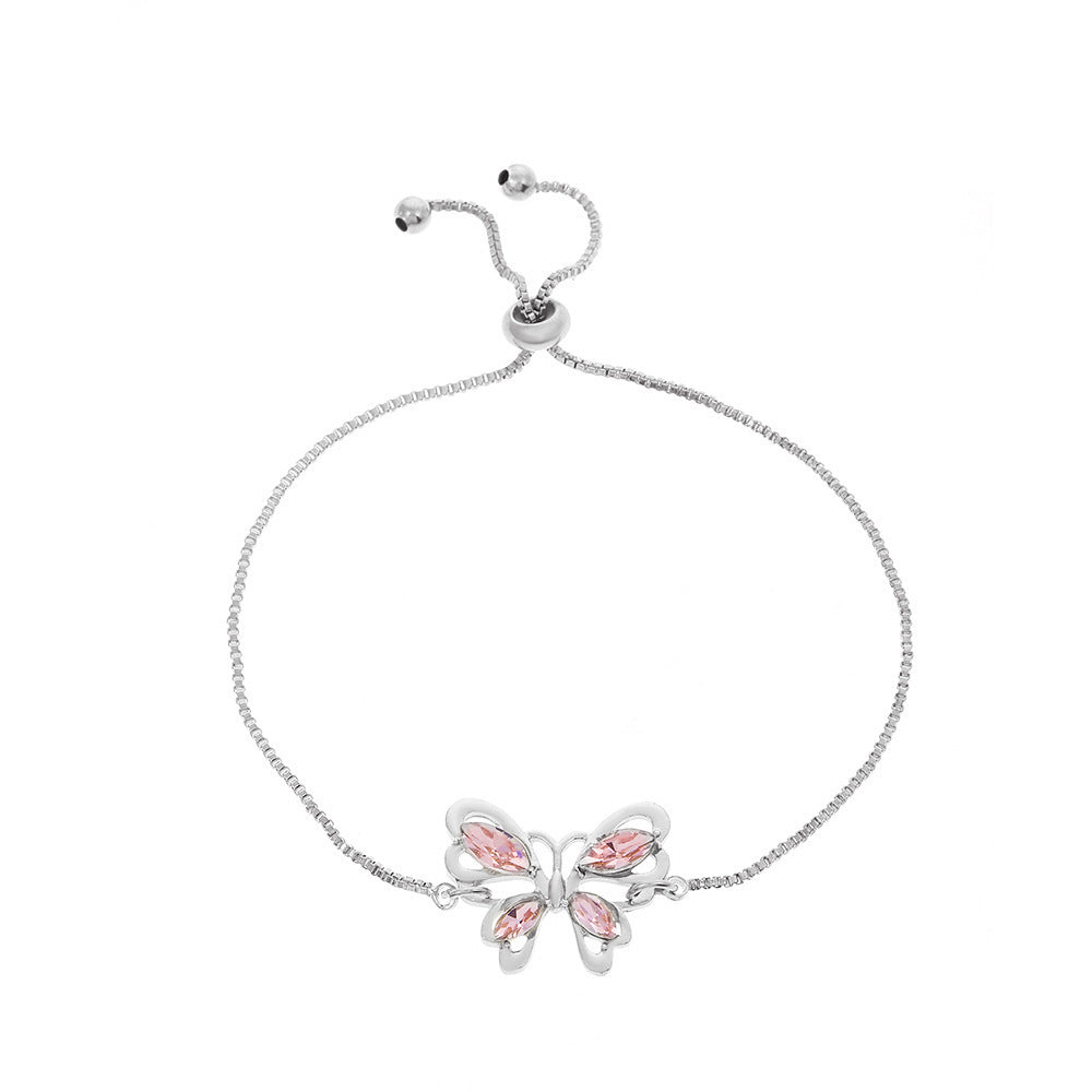 Hot Selling European and American Crystal Butterfly Bracelet for Women Simple Fashion Jewelry Pink Crystal Hollow Butterfly Bracelet