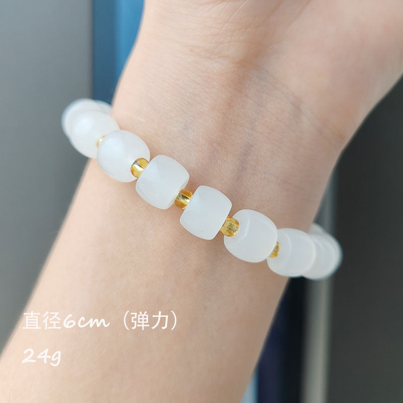 New Chinese Style National Style Imitation White Jade Bracelet for Women Fashion Jewelry Light Luxury Peace Lock Bracelet with Bowknot