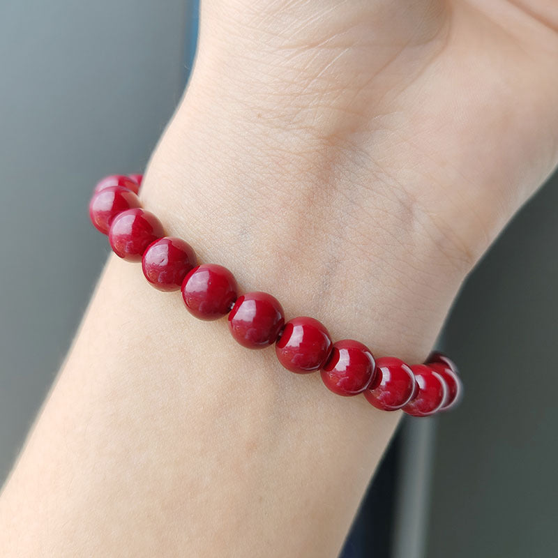 Hot Selling Imitation Cinnabar Pearl Bracelet for Women, Simple Fashion Jewelry, Niche Lucky High-end Ancient Style Glass Bead Bracelet