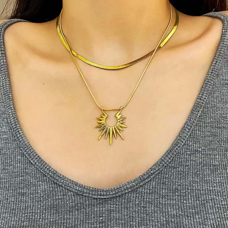 Titanium Steel Double Layer Stacked Collarbone Chain New Hot-Selling Sun God Light Luxury Niche High-End Spring Summer Women's Necklace