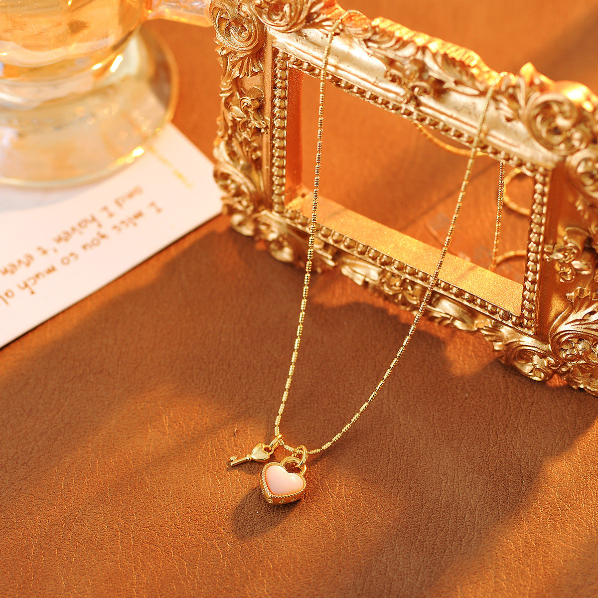 Simple Versatile Natural Mother-of-Pearl Heart Key Lock Necklace for Women Clavicle Chain Light Luxury Niche Design Trend