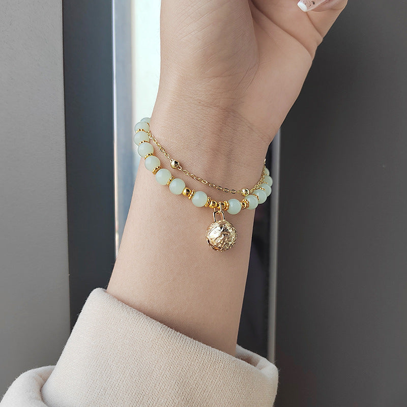 New Chinese Style Red Agate Double Layer Bell Bracelet for Women, Unique Design, Best Friend Layered Bracelet