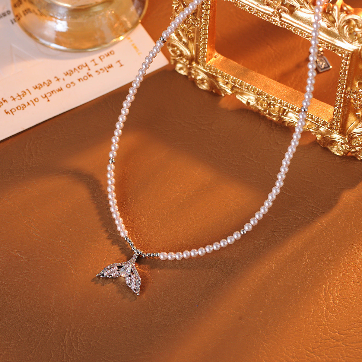 Fishtail Pearl Necklace Xiaohongshu New Hot-Selling Fishtail Collarbone Chain Exquisite Summer Neck Chain