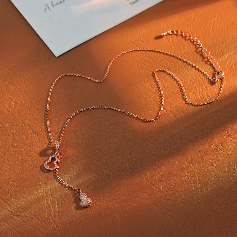 New Style Elegant Personality Gourd Necklace for Women, Light Luxury Niche Design, Double Gourd, Pullable, High-End Jewelry