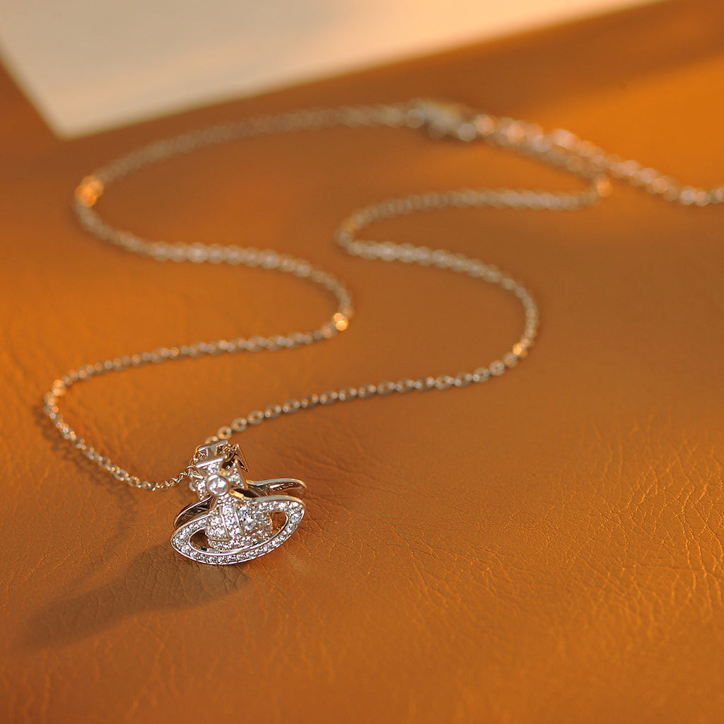 Silver Saturn Pendant Necklace Light Luxury High-end Niche Design New Exquisite Planet Collarbone Chain Jewelry