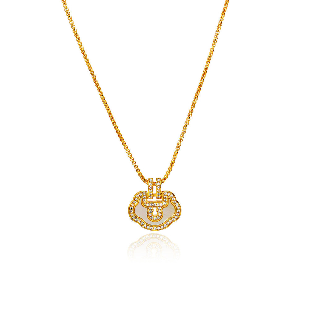 Golden Ruyi Peace Lock Necklace Micro Inlaid Natural Shell Exquisite National Style Fashion Collarbone Chain New Chinese Style Sweater Chain