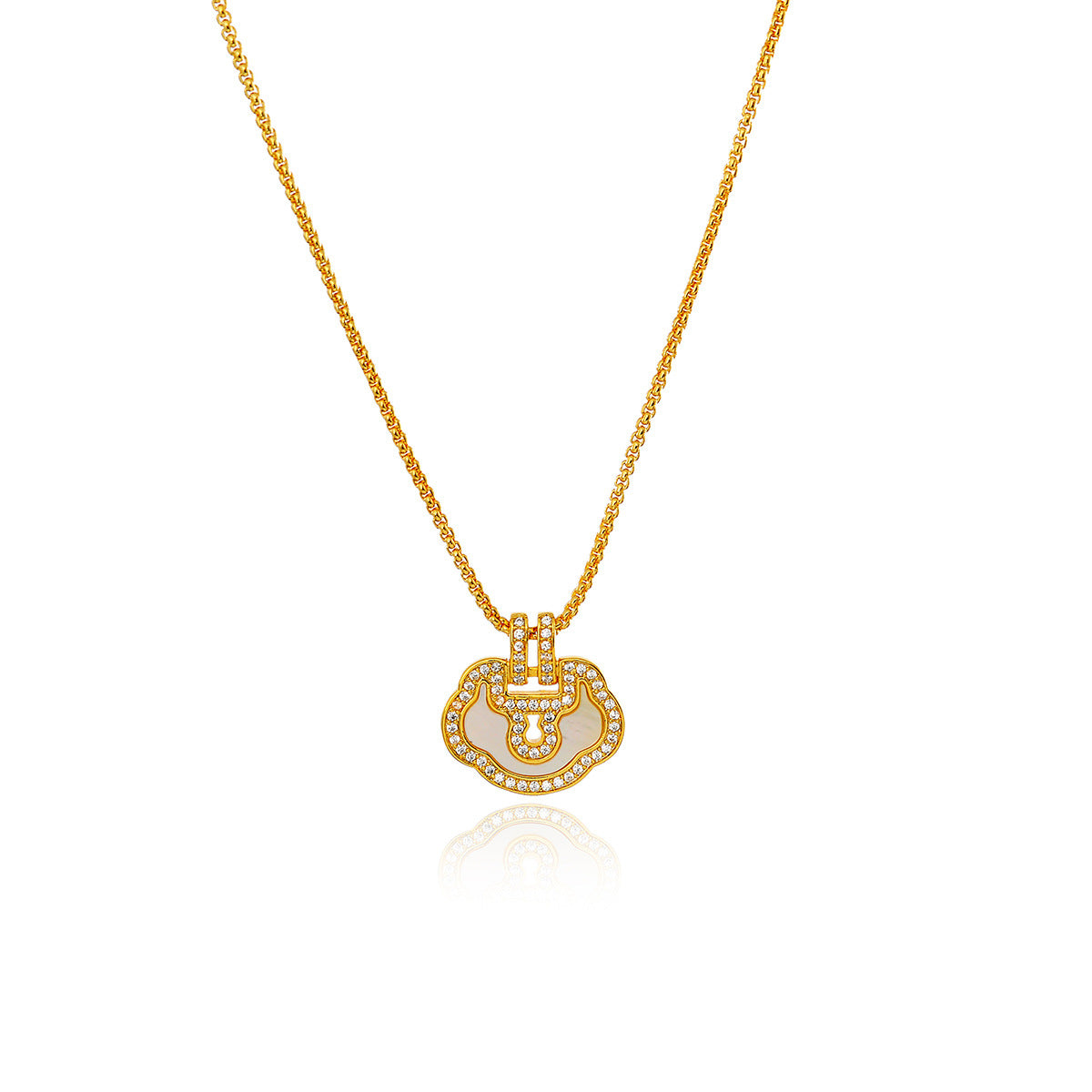 Golden Ruyi Peace Lock Necklace Micro Inlaid Natural Shell Exquisite National Style Fashion Collarbone Chain New Chinese Style Sweater Chain