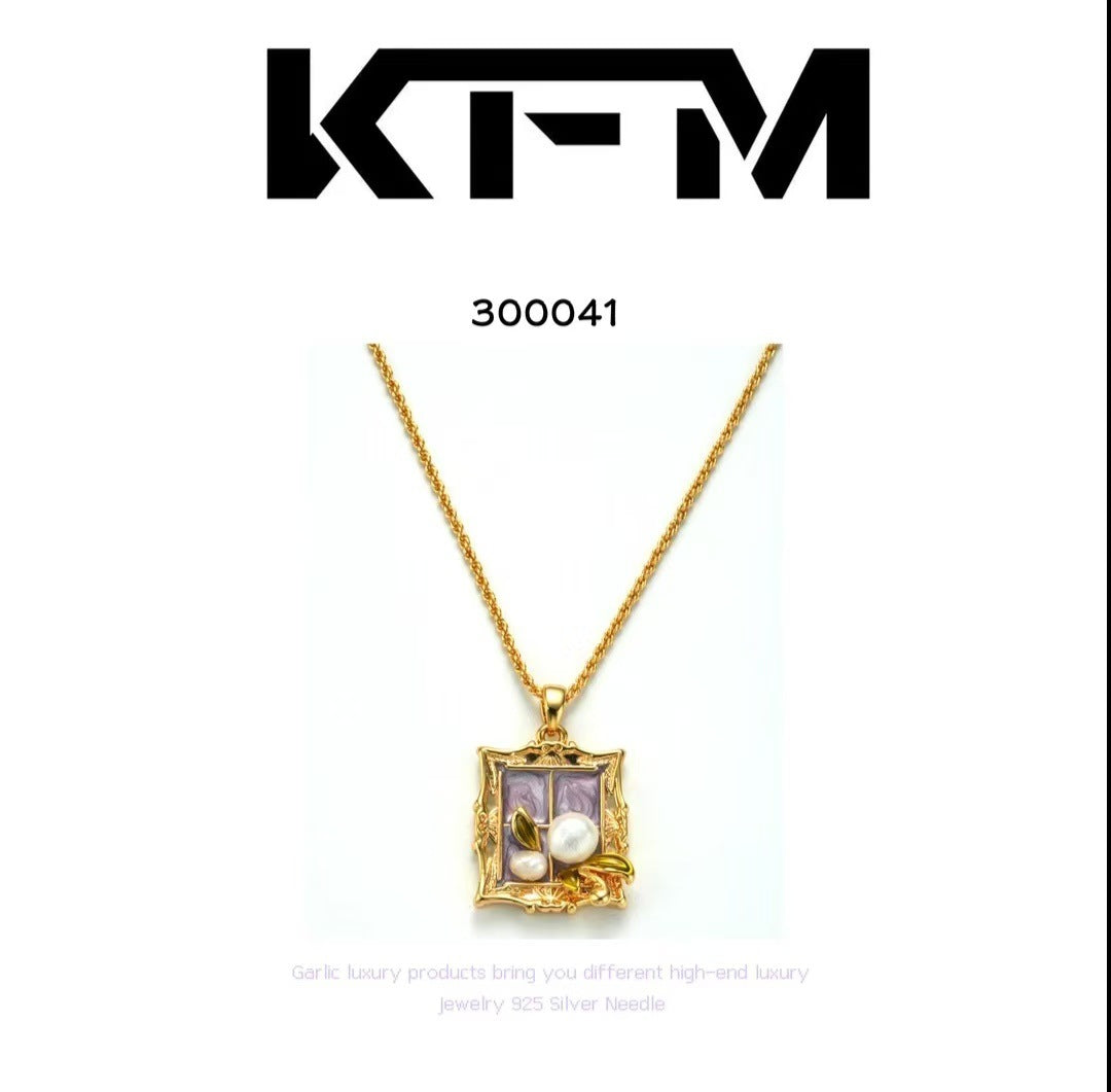 Oil Painting Style Fashionable Personality High-end Necklace Earrings French Pearl Choker New High-end Earrings Necklace