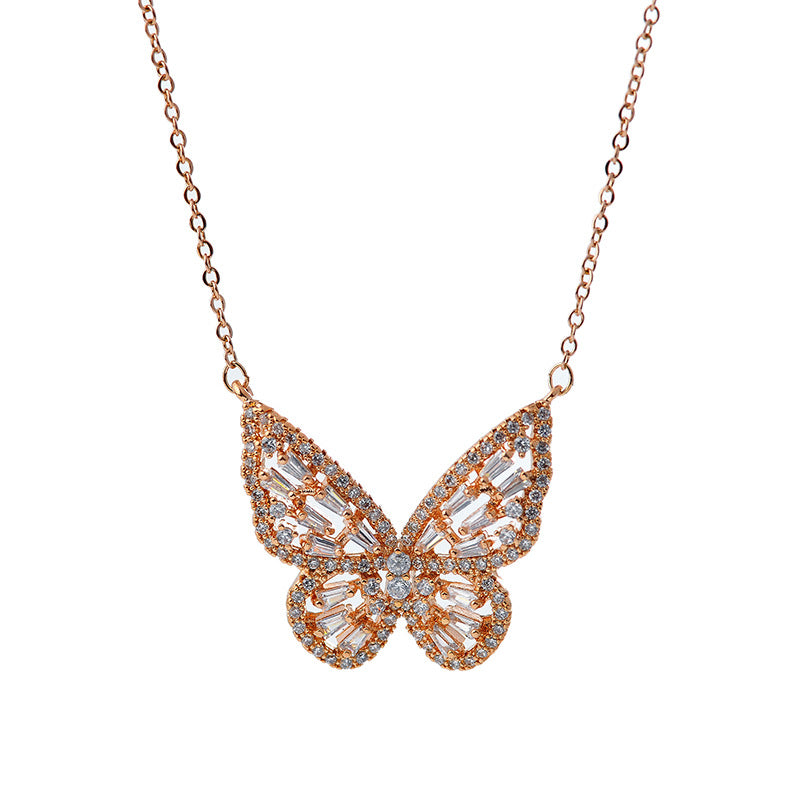 Butterfly Necklace New Style Elegant Versatile Light Luxury Collarbone Chain Rose Gold Sweater Chain Cross-Border Accessories