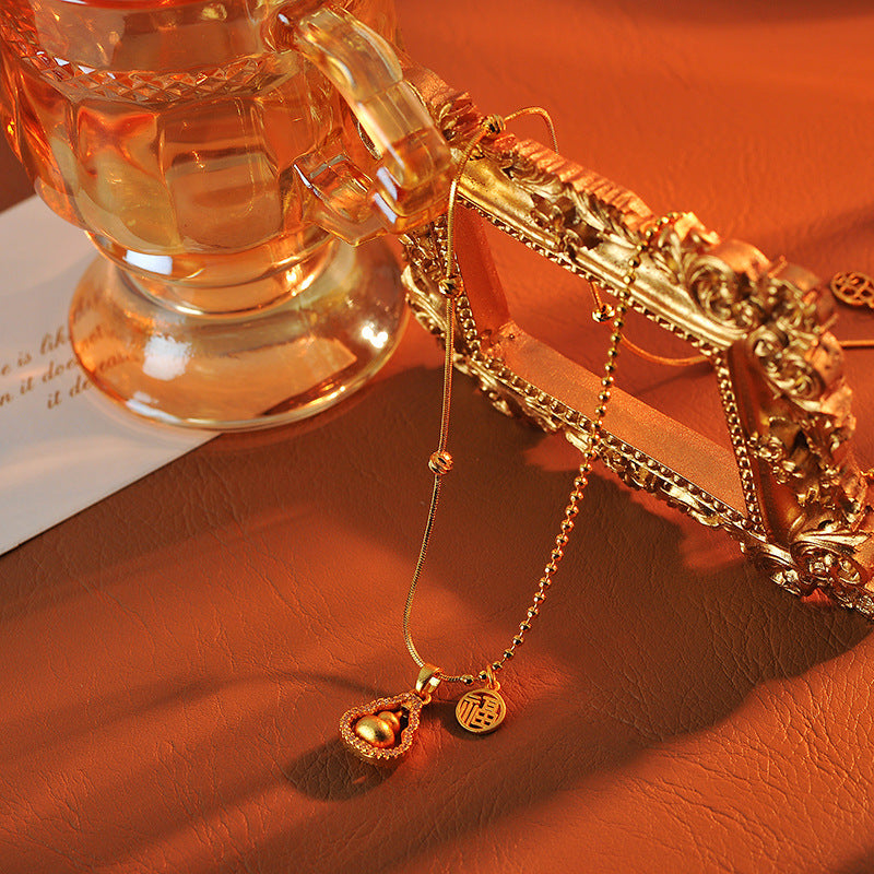 Inheriting Ancient Methods Pure Handcraft Exquisite Inlaid Gourd Pendant Necklace for Women Niche Design Light Luxury High-end Feel