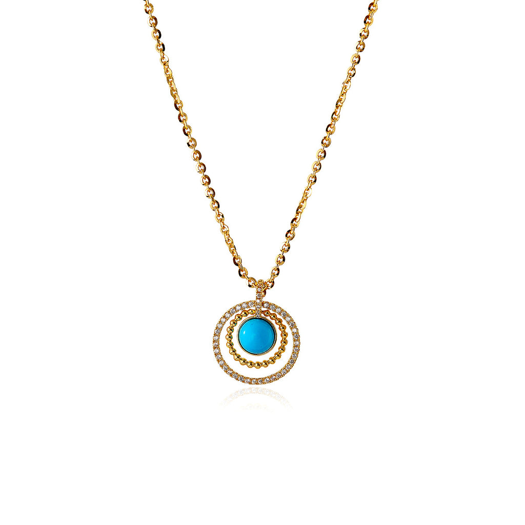 French Style Light Luxury High-End Vintage Full Diamond Turquoise Pendant Necklace Exquisite Retro Collarbone Chain
