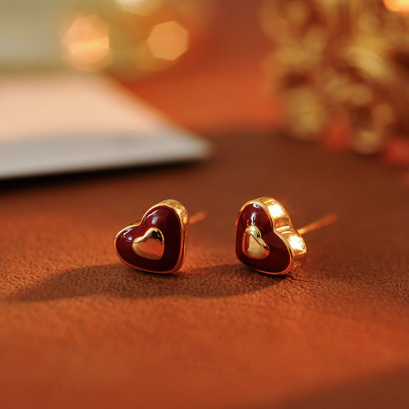 2025 New Red Glaze Heart Necklace Light Luxury Elegant Versatile Fashion Jewelry for Women