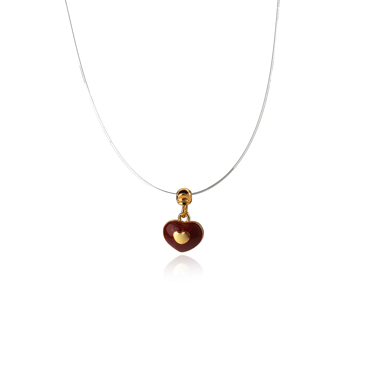 Red Glazed Heart Fishing Line Necklace, Light Luxury Elegant Versatile Fashion Jewelry