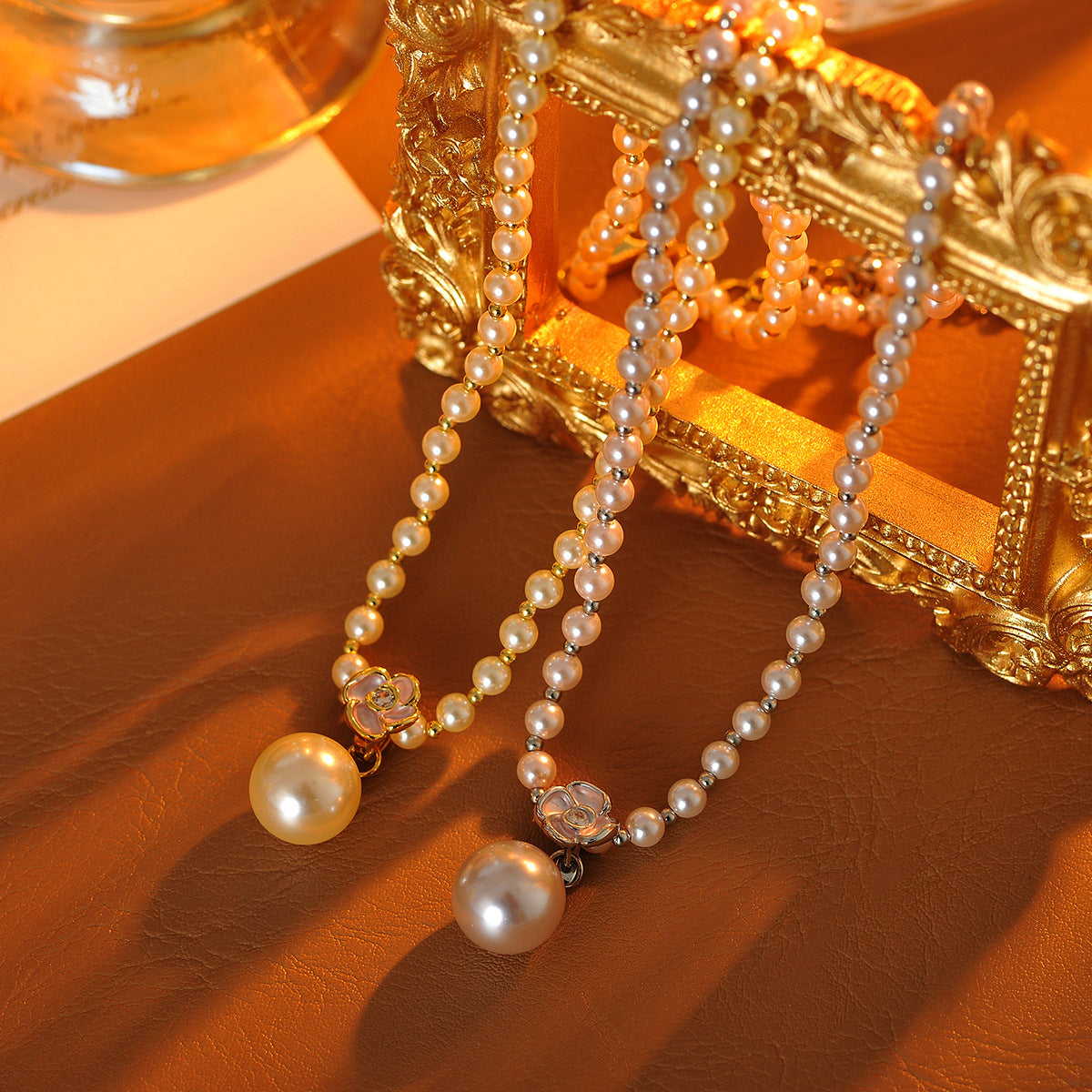 Fashionable Chanel Style Camellia Pearl Necklace Light Luxury Socialite Elegant Temperament Trendy Simple Jewelry