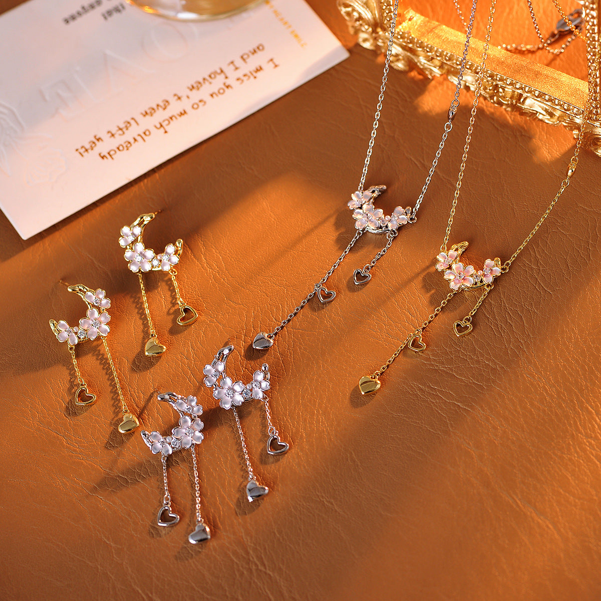 Flower Tassel Earrings Necklace High-End Fashion Versatile Necklace Niche Romantic Collarbone Chain