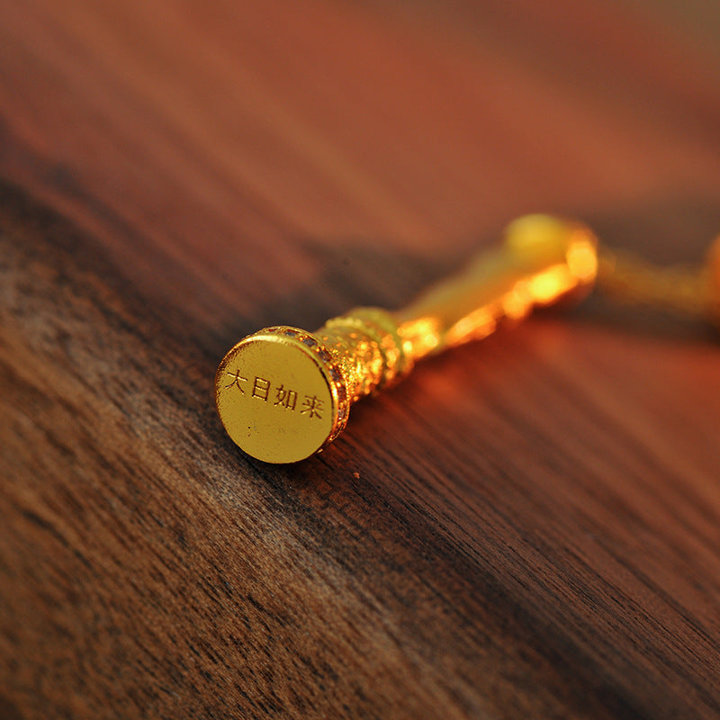 New Chinese Style Ancient Method Hollow Carved Inlaid Cylinder Necklace Eight Styles Portable Gold Buddha Necklace Prayer Wheel for Men and Women Couples