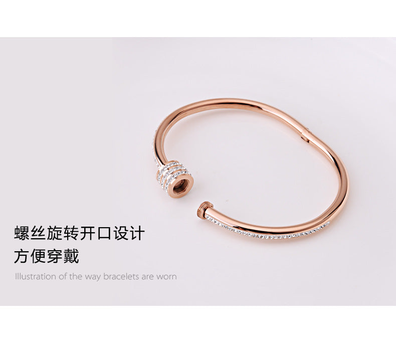 Titanium Steel Non-Fading Rose Gold Bracelet for Women, Ins Trend Niche Design Bracelet with Rhinestones, Small Waist Internet Celebrity Jewelry