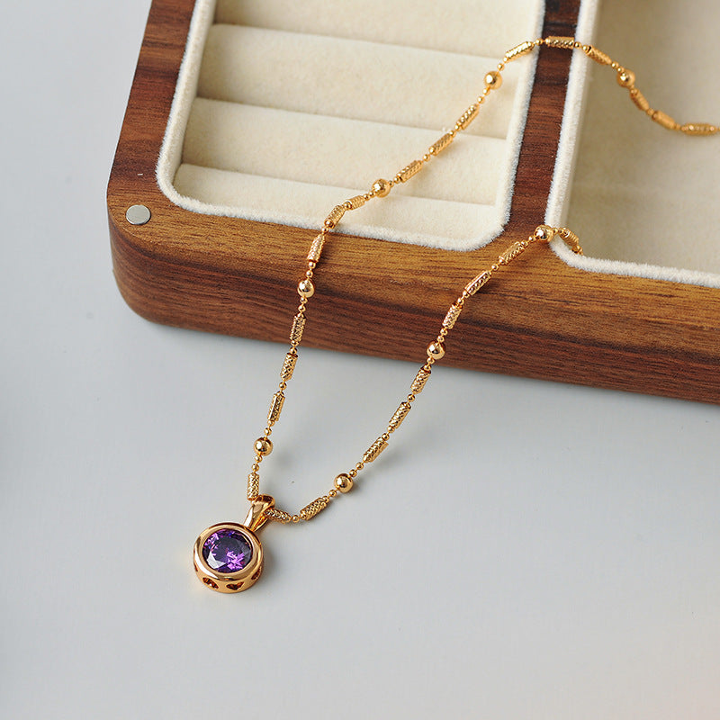 New <Romantic Star Language> European and American INS Style Fashion Trendy Inlaid Purple Zirconia Light Luxury Exquisite Collarbone Chain