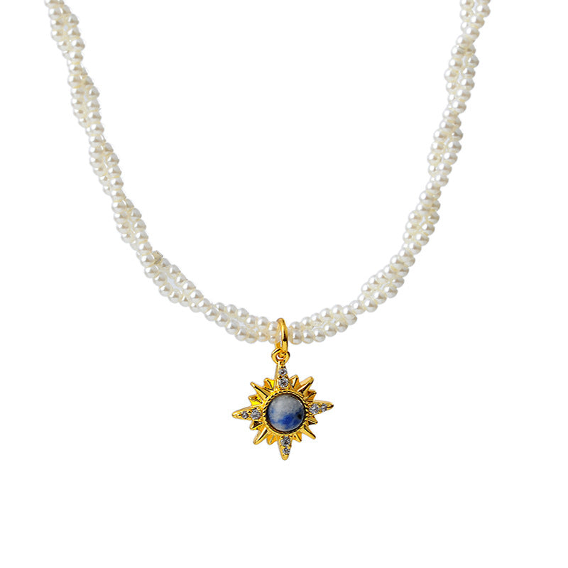 Classic Double Layer Stacked Blue Galaxy Collarbone Chain High-end Eight-pointed Star Exquisite Niche Women's Necklace Braided Chain