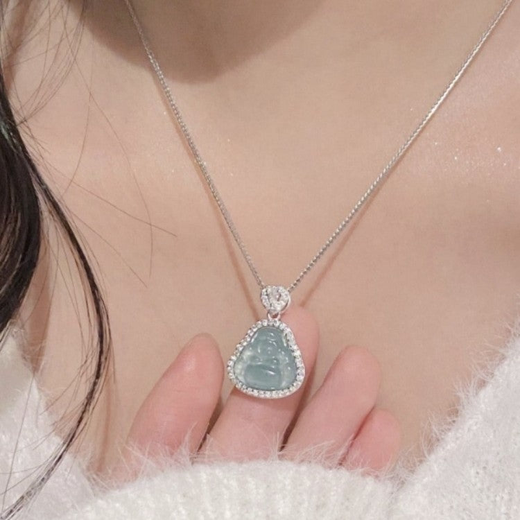 New Chinese Style Buddha Pendant Necklace Niche Design Fashion Simple Light Luxury High-end Versatile National Style Collarbone Chain Accessory