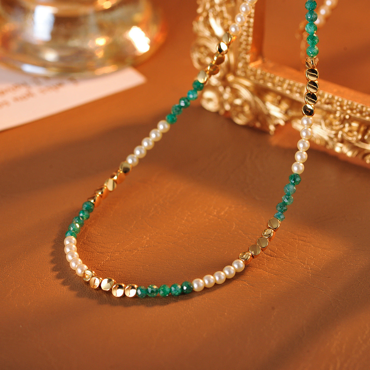 Necklace Hot-Selling Niche Design High-End Original Gemstone Turquoise Necklace Beaded Two-Tone Splicing Collarbone Chain