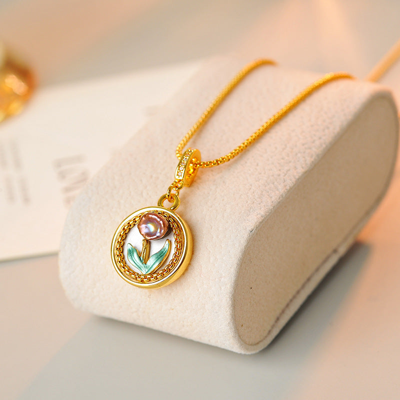 Vintage Style Pearl Necklace French Oil Painting Style Niche Design High-end Clavicle Chain Necklace