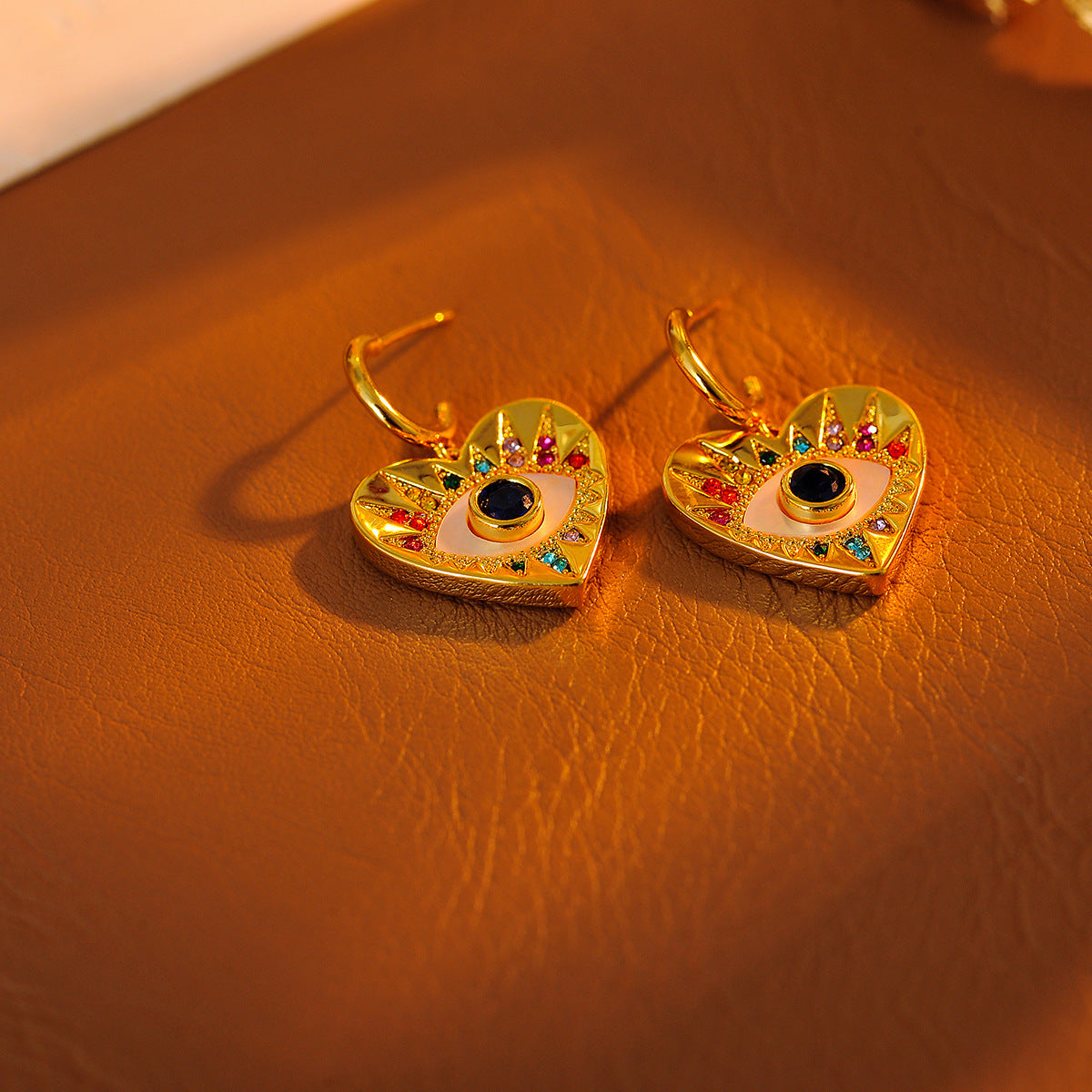 New Colorful Devil's Eye Heart Necklace for Women with Micro Pave Zirconia, Light Luxury High-end Earrings Set