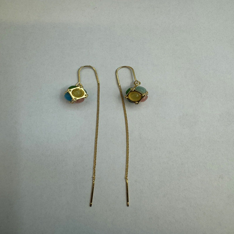 2025 New Niche Design Dopamine Colorful Cube Necklace High-End Elegant Ear Thread