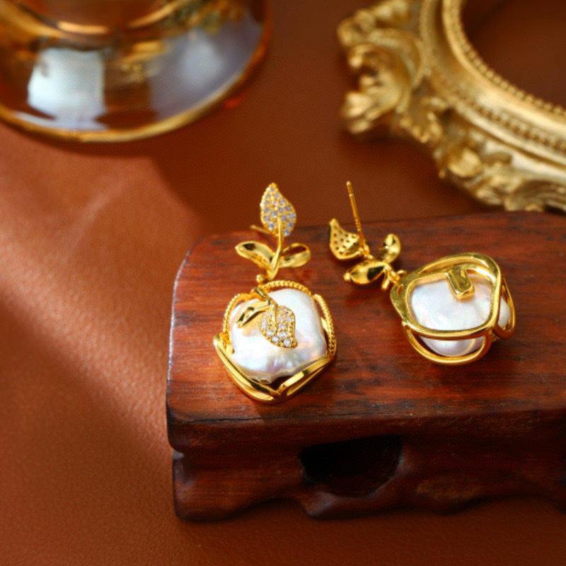 Natural Baroque Freshwater Pearl Pendant Necklace Earrings Ring Set 18K Gold Plated Niche Design Gift