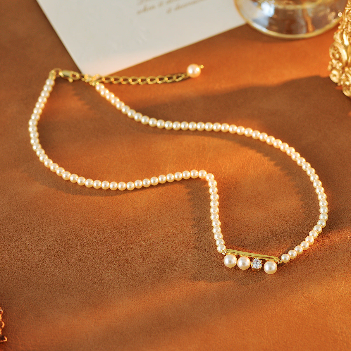 Xiaohongshu Same Style Pearl Necklace Balance Beam Necklace for Women Light Luxury High-end Niche Design