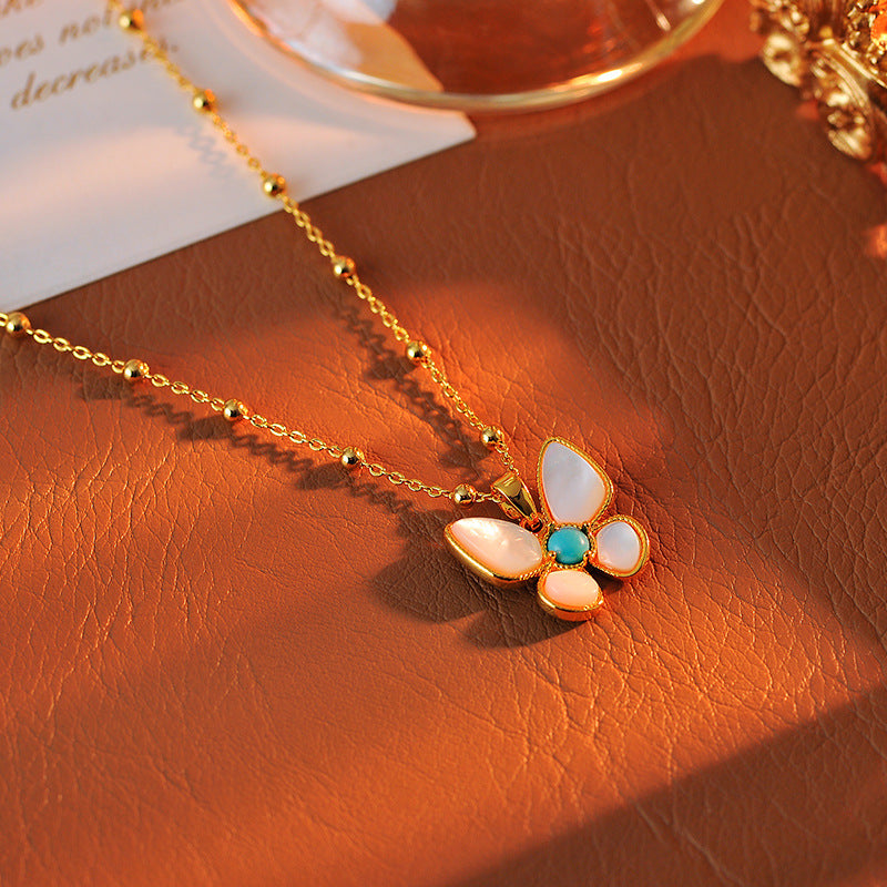 Niche Natural Stone Beaded Necklace for Women, Original High-End Feel, Personalized Light Luxury Fashion Butterfly Choker, Blue Collarbone Chain