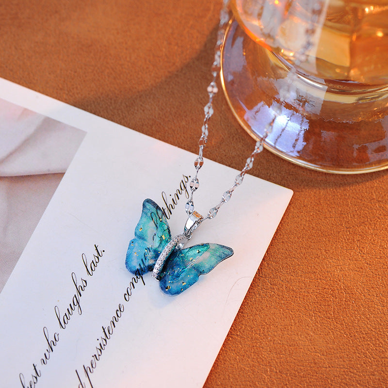 High Version Summer Fresh Blue Butterfly Elegant Personality Niche Light Luxury Collarbone Chain