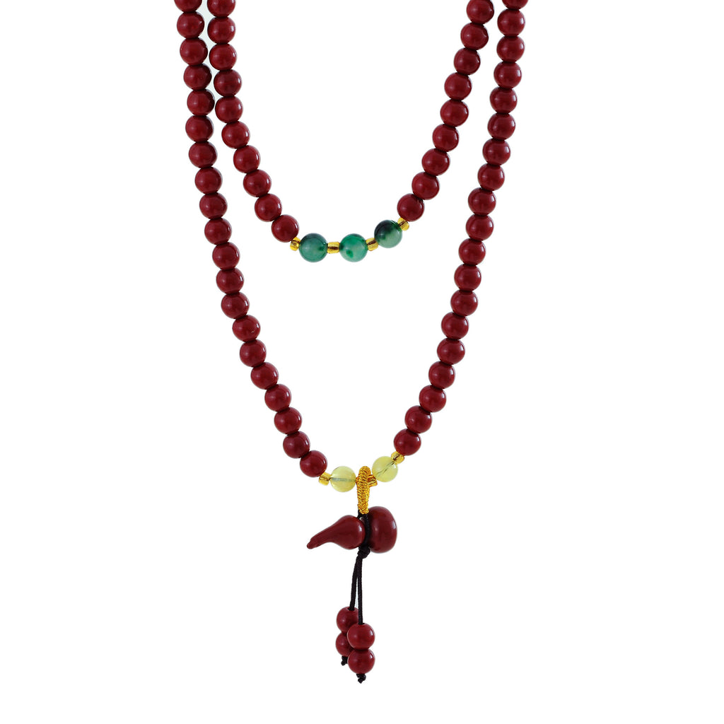 High Content Natural Cinnabar 6mm Bead Three Circle Bracelet Necklace Female Peace Gourd Long Bracelet Ethnic Style Purple Gold Sand