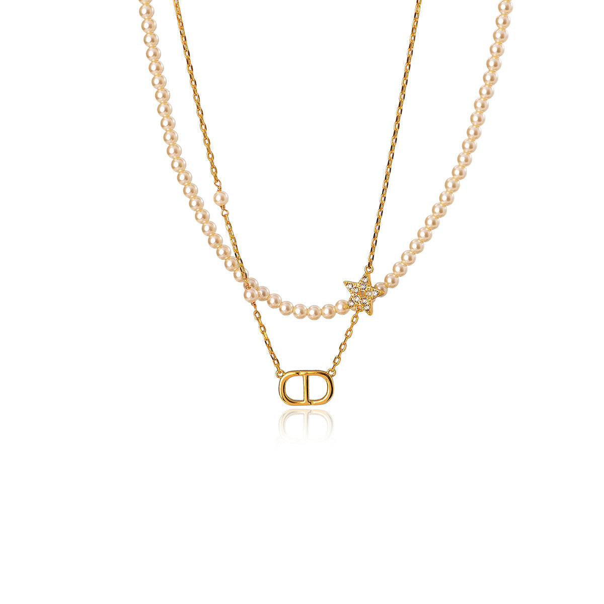 Pig Nose Bracelet Necklace Pearl Necklace New Light Luxury Fashion Letter Five-Star Double Layer Stacking