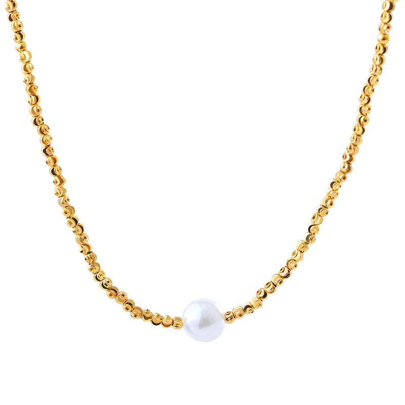 High Version Shiny Cut Flower Beaded Pearl Necklace for Women Versatile High-end Elegant Collarbone Chain Niche Light Luxury Necklace