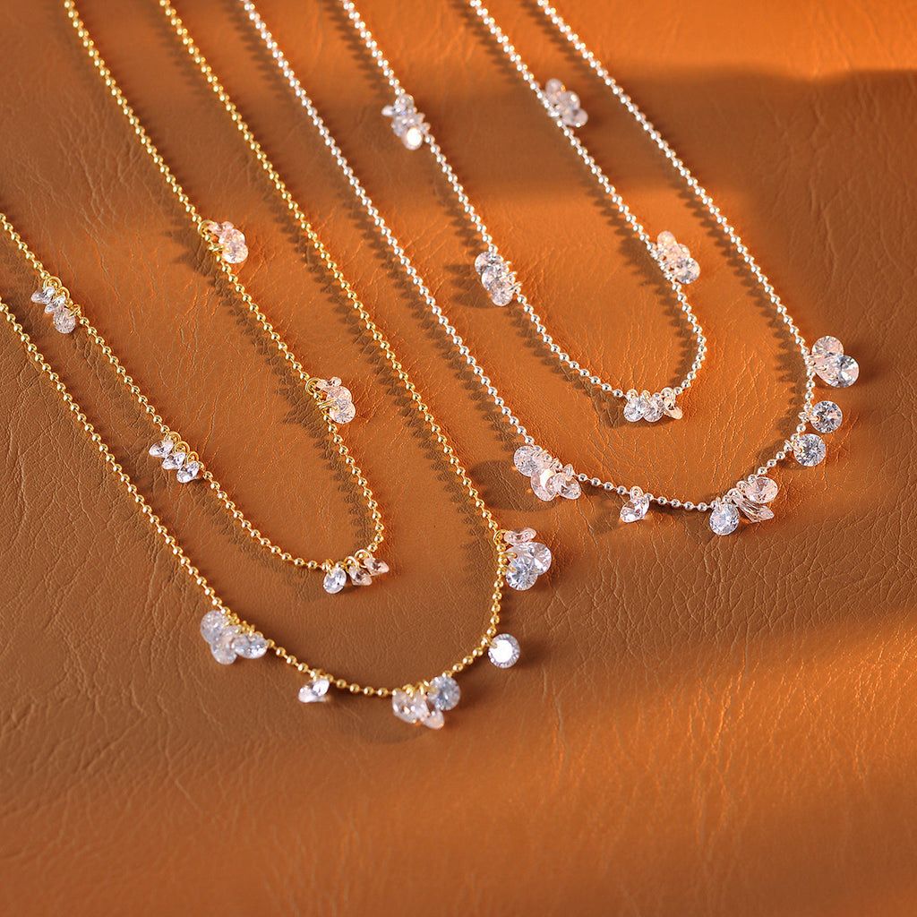 Shiny Gold-Plated Small Water Drop Necklace, Same Style as Xiaohongshu, Exquisite and Simple Zircon Temperament Collarbone Chain