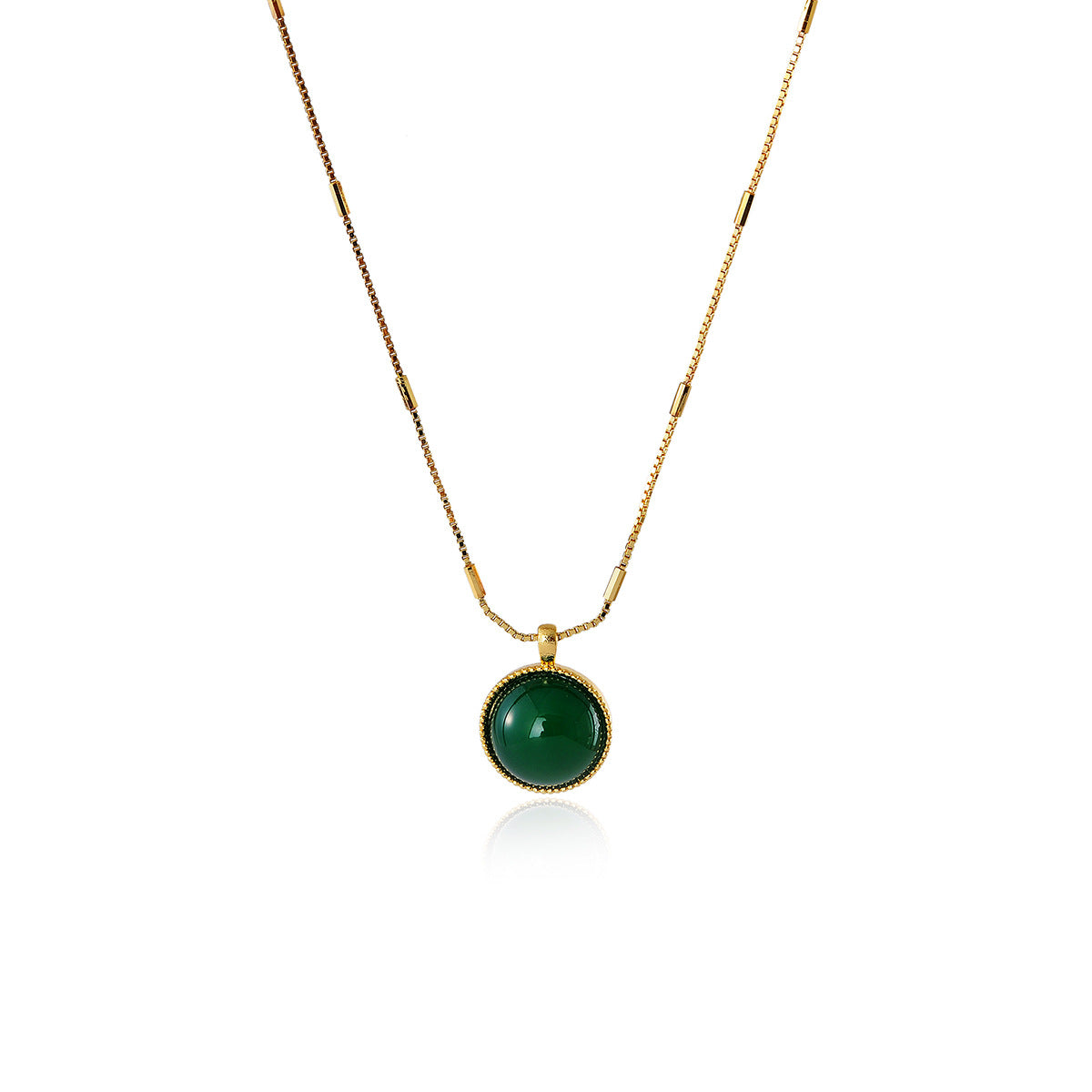 Small Green Bean Retro Ice Transparent Green Agate Pendant Necklace New Chinese Style Petite Whitening Daily Collarbone Chain