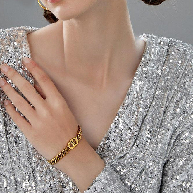 Fashionable Titanium Steel Thick Chain Necklace INS Internet Celebrity Metal Style Retro Choker Collarbone Chain Trend