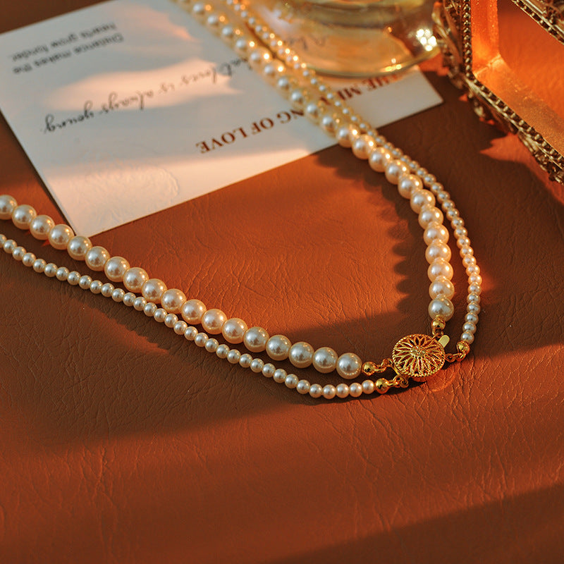 Swarovski Double Layer Pearl Necklace Multi-layer Women's Niche Light Luxury Beaded Sweater Chain Versatile High-end Spring Summer