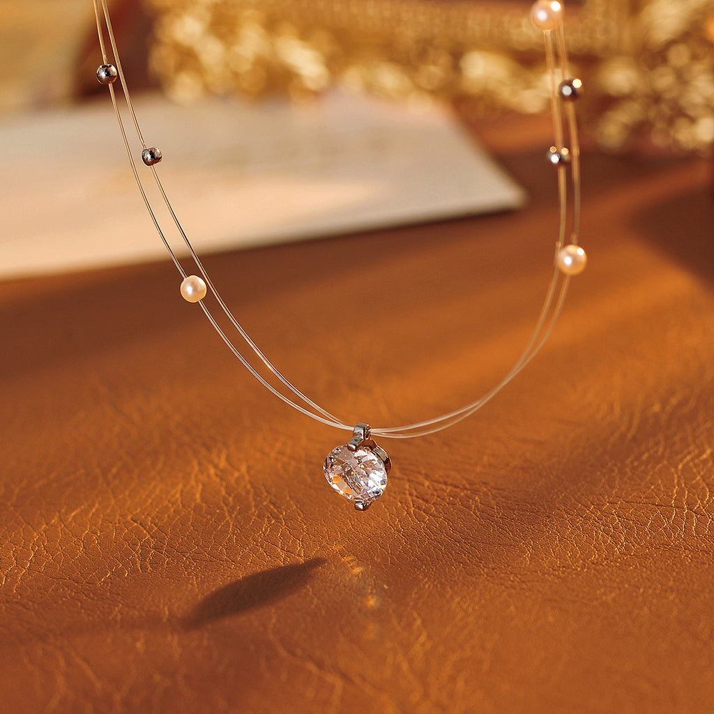 Gypsophila Double Layer Stacked Necklace for Women, High-End Luxury Niche Pearl Choker Collarbone Chain