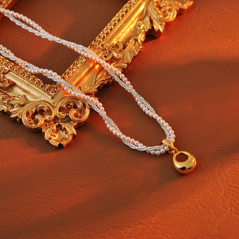 Vintage Double-Layer Pearl Necklace Light Luxury Niche Design Collarbone Chain for Women High-End Neck Chain New Model