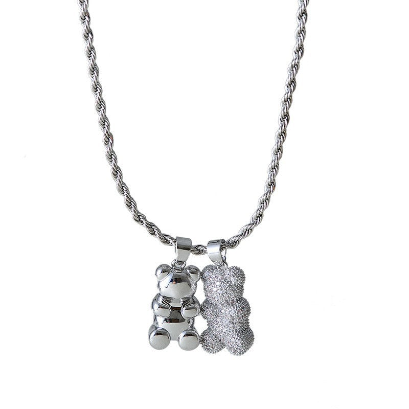 Bear Necklace for Women, Ins Style, Niche Design, High-End Fashion, Layered Wear, Sweet Cool Sweater Chain Pendant