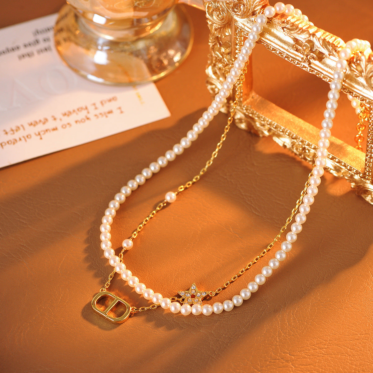 Pig Nose Bracelet Necklace Pearl Necklace New Light Luxury Fashion Letter Five-Star Double Layer Stacking