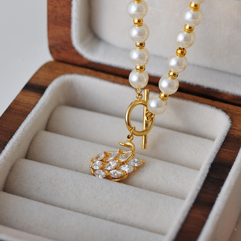 New European and American Style Pearl Necklace Light Luxury High-end Feel Elegant Wheat Ear Cute Shijia Pearl Necklace Collarbone Chain